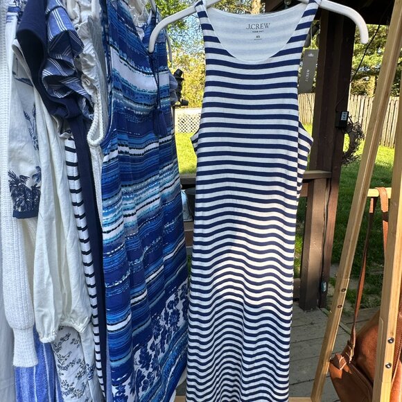 XS NWT JCrew Dress Blue and White Form Knit Striped Maxi Dress - Picture 3 of 3
